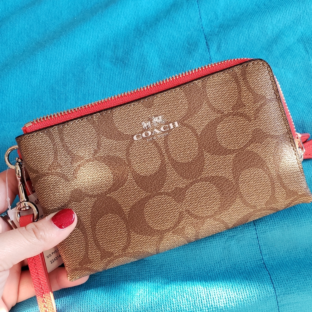 Signature Khaki and Orange Double Wristlet